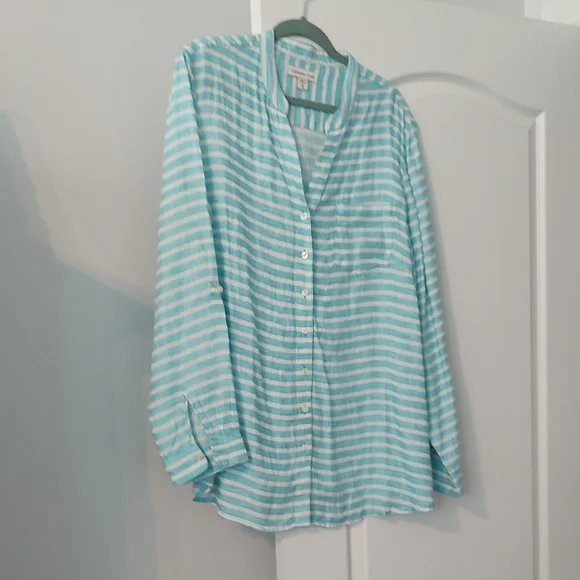 Coldwater Creek Aqua Striped Blouse - Picture 1 of 5